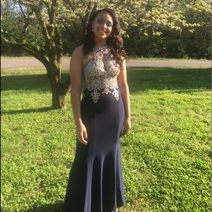 Navy & Gold prom dress